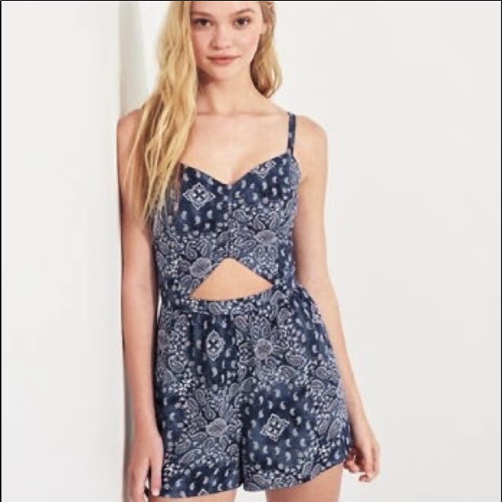 Hollister cutout Romper - blue bandana print